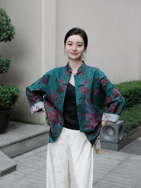 盛唐婧| 重磅桑蚕丝老缎新中式对花外套-湖绿