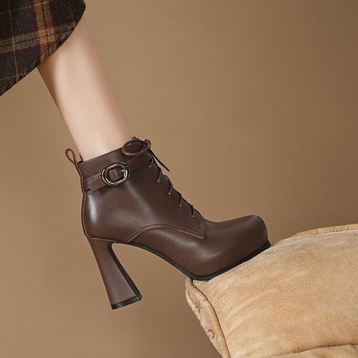 【预售5天】高跟尖头粗跟短靴，防水台春秋绑带单靴子RLJR&12-347 商品图2