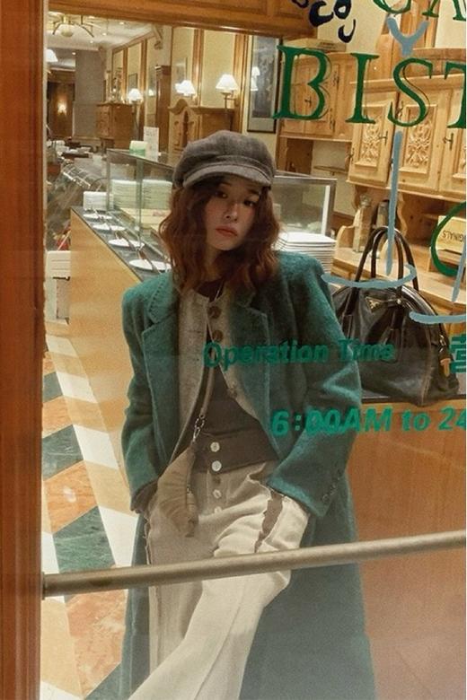 ESTELLICA 高端时髦款深绿色长款羊毛大衣 19381 商品图7