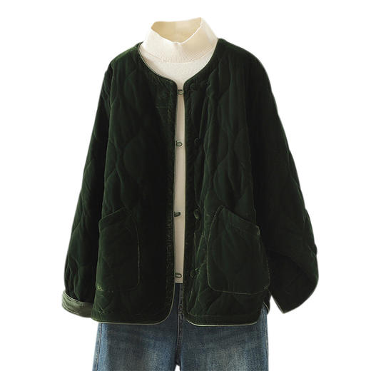 雀说 金丝绒秋冬复古休闲棉服棉衣外套女圆领短款保暖棉袄4ZF-1106 商品图4