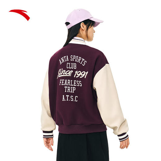 安踏加绒棒球服 女款冬季保暖休闲外套夹克针织运动上衣162448703N 商品图0