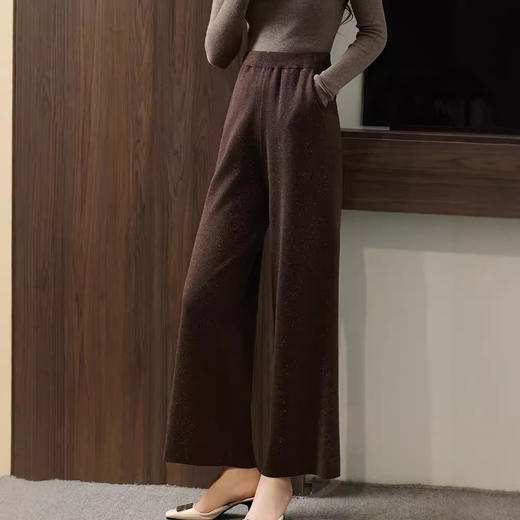 丁摩 绵羊毛女宽松高腰阔腿裤休闲直筒裤 商品图0