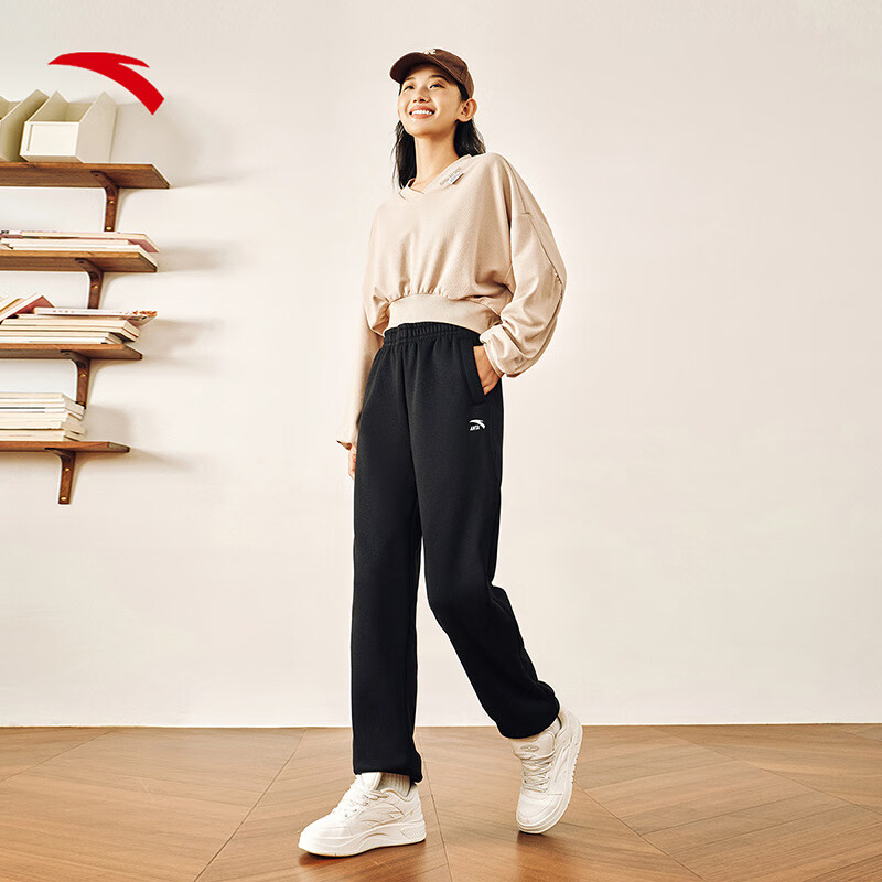 安踏加绒卫裤 女冬季新款束脚运动裤舒适百搭休闲长裤子162448301N