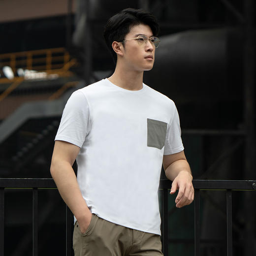 秘纤速干圆领口袋短袖T恤夏休闲百搭半袖男士户外时尚短袖t 商品图0