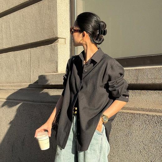 【顺丰包邮】44758 洛诗琳秋冬高奢法兰绒100羊毛男友风衬衫女801501 商品图1