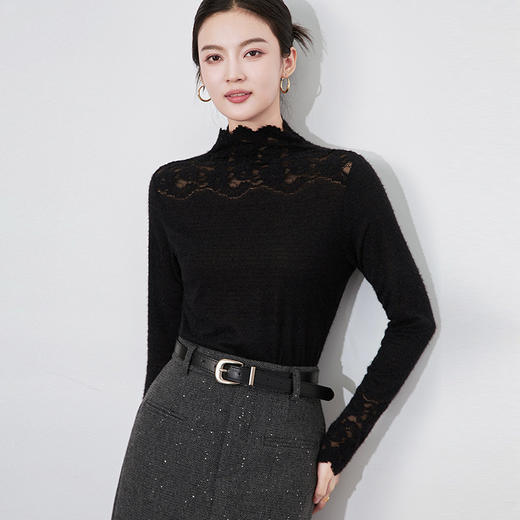 【高货wl】全新升级【铂金会员174/天猫229/差价55】(04638) 洛诗琳法式优雅镂空蕾丝拼接花边打底衫洋气显瘦针织衫 商品图2