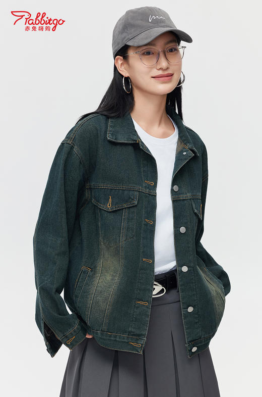 赤兔嗨购港风复古牛仔外套女2024秋季新款设计感休闲工装夹克上衣 商品图1