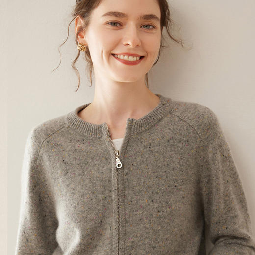 丁摩 100%山羊绒开衫女纯色外套拉链毛衣针织衫HK-833 商品图5