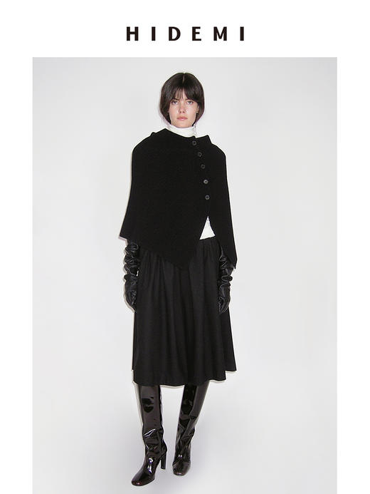 HIDEMI 进口澳洲美利奴羊毛纽扣设计感多穿式披肩斗篷 商品图0