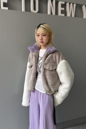 WHO KNOWS 拼色毛毛慵懒外套 19342