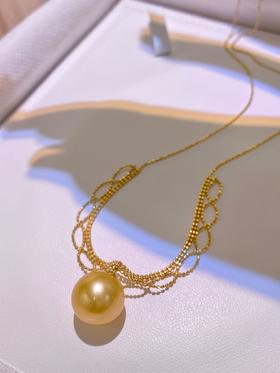 7DAYS蕾丝18k金海水金珠项链编织链