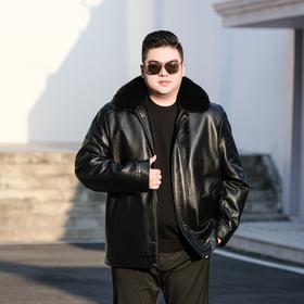 【新款DTX】大依优型大码大毛领皮衣棉服加绒皮夹克PU外套加肥加大肥佬休闲上衣男士胖子秋冬