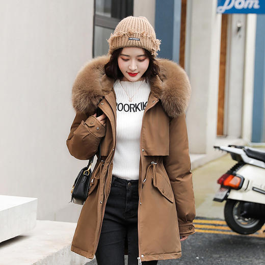 百媚生 加绒派克服女中长款连帽棉服TNMEZ812 商品图7