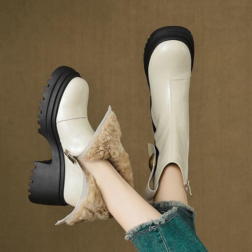 【预售5天】保暖棉靴羊皮毛一体雪地靴女冬加绒加厚真皮厚底短靴英伦风马丁靴168XY&1681053 商品图3