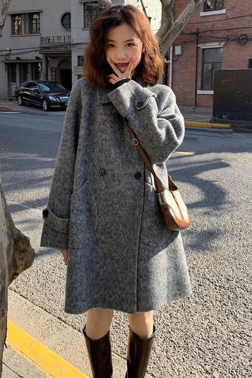 ESTELLICA 深灰色中长款宽版羊毛大衣 19309 商品图5