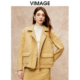 VIMAGE纬漫纪冬新款时尚宽松翻领显瘦短款夹棉外套V2210803