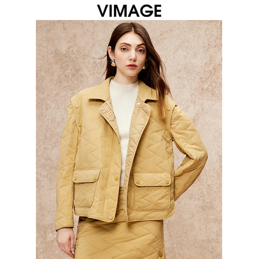 VIMAGE纬漫纪冬新款时尚宽松翻领显瘦短款夹棉外套V2210803 商品图0