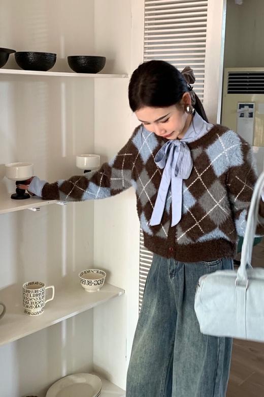 LNNNS 复古菱格纹针织开衫外套 19314 商品图2