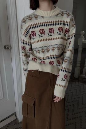 LNNNS 复古圆领提花毛衣 19371