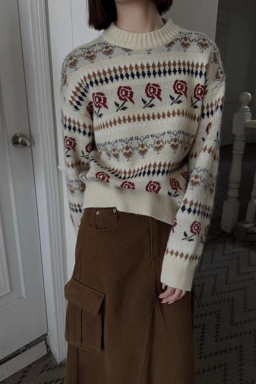 LNNNS 复古圆领提花毛衣 19371 商品图0