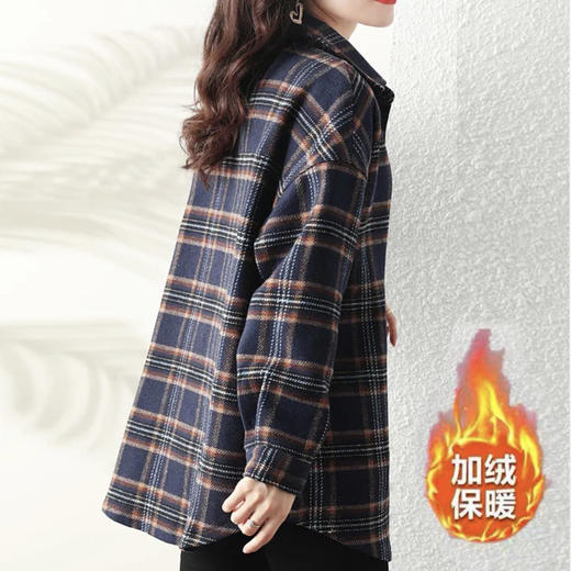 雀说 加绒加厚格子女秋冬复古高端中长款棉衬衫外套4ZF-9033 商品图4