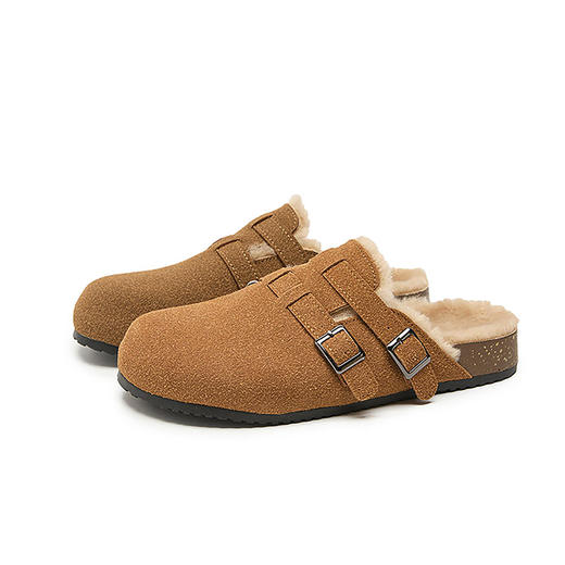 西遇加绒勃肯鞋女冬季新款外穿棉拖鞋厚底一脚蹬包头博肯半拖V4147867 商品图4