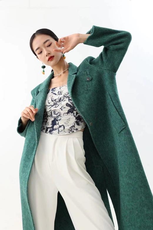 ESTELLICA 高端时髦款深绿色长款羊毛大衣 19381 商品图11