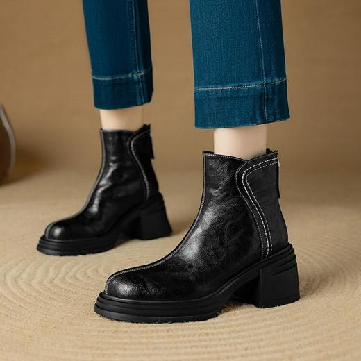 【预售5天】英伦风厚底短靴女秋冬新款真皮翻毛皮百搭马丁靴粗跟中跟MLD&A198M 商品图3