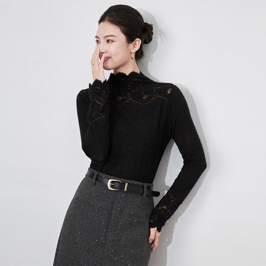 【高货wl】全新升级【铂金会员174/天猫229/差价55】(04638) 洛诗琳法式优雅镂空蕾丝拼接花边打底衫洋气显瘦针织衫 商品图3