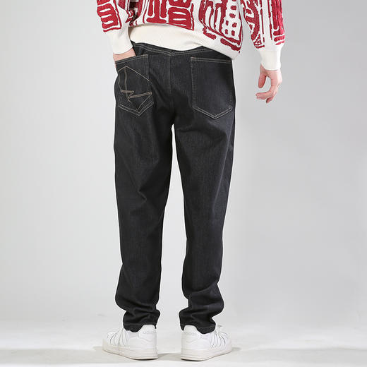 DRONKOO 2024 抽绳松紧腰前插袋压褶两枣底磨毛普洗厚牛仔长裤 商品图4