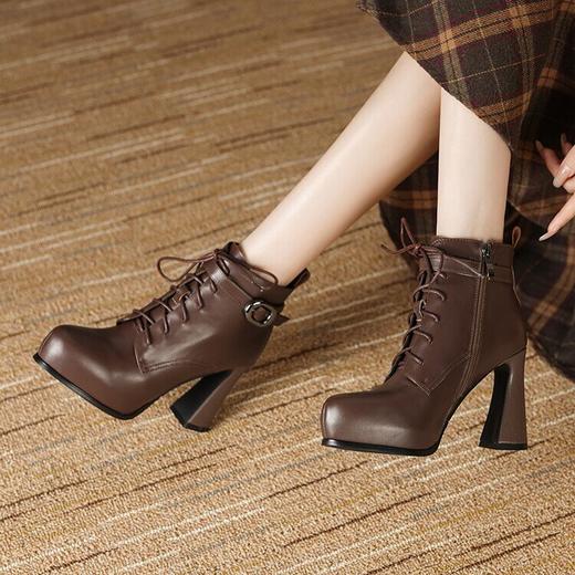【预售5天】高跟尖头粗跟短靴，防水台春秋绑带单靴子RLJR&12-347 商品图1