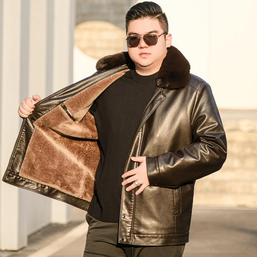 【新款DTX】大依优型大码大毛领皮衣棉服加绒皮夹克PU外套加肥加大肥佬休闲上衣男士胖子秋冬 商品图8