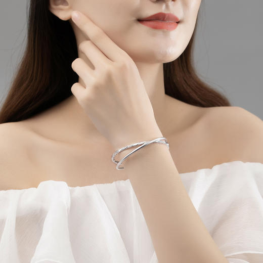 Winy9999足银环爱手镯女款双环银镯子实心双圈银手环送女友生日礼物 商品图4