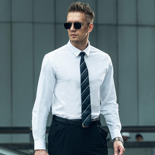三代暗轩商务长袖衬衫男士通勤休闲速干男衬衣职业百搭纯色 商品图3