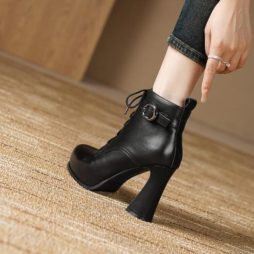 【预售5天】高跟尖头粗跟短靴，防水台春秋绑带单靴子RLJR&12-347 商品图3