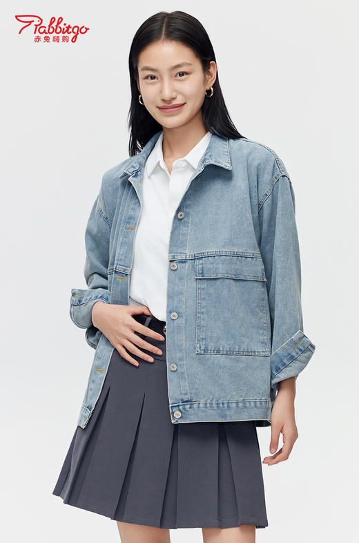 赤兔嗨购复古百搭休闲长袖牛仔外套女秋季2024新款开衫宽松显瘦夹克上衣潮 商品图2