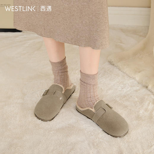 西遇勃肯鞋半拖女冬季外穿新款保暖加厚加绒棉鞋包头毛毛拖鞋V4147865 商品图2