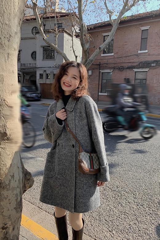 ESTELLICA 深灰色中长款宽版羊毛大衣 19309 商品图6