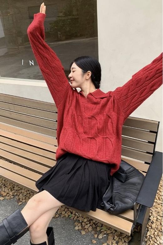 ANSUABEL 韩版慵懒设计感宽松毛衣 19243 商品图5