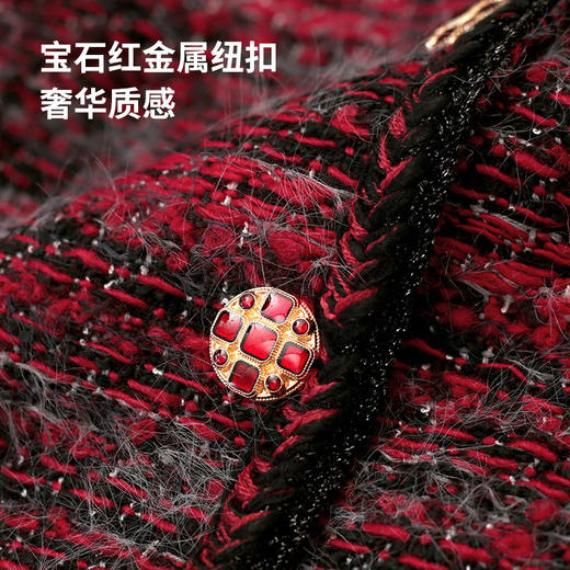 丁摩 红色名媛小香风外套羊毛短外套春款8891 商品图2