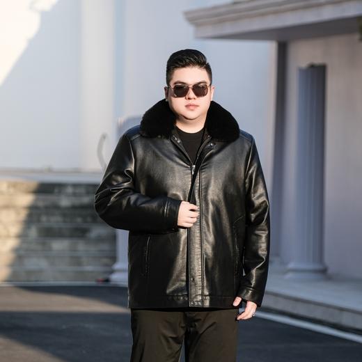 【新款DTX】大依优型大码大毛领皮衣棉服加绒皮夹克PU外套加肥加大肥佬休闲上衣男士胖子秋冬 商品图1