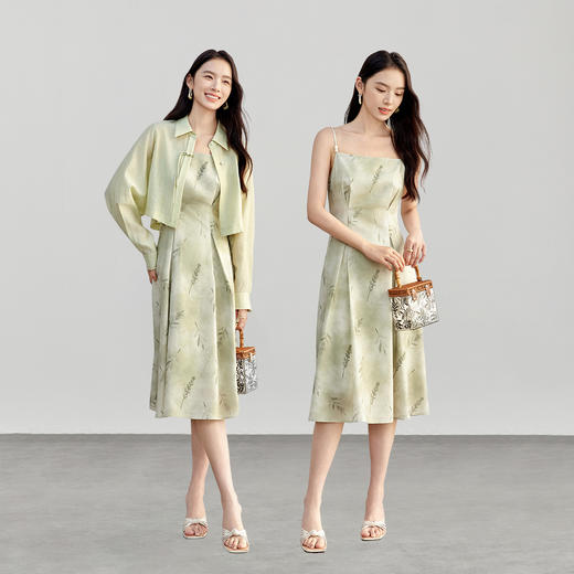 【内购】时尚优雅国风连衣裙串珠肩带腰部收褶显瘦A字裙-151L57870 商品图1