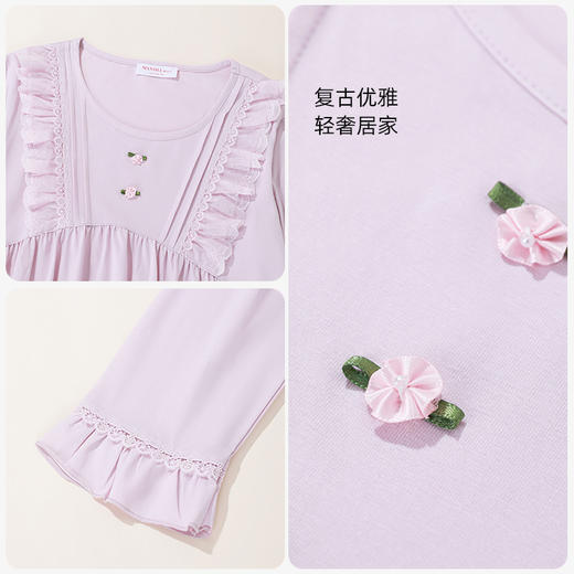 【商场同款】熳洁儿 纯棉女士家居服复古公主风连衣裙圆领套头长袖24703222/24703221 商品图6