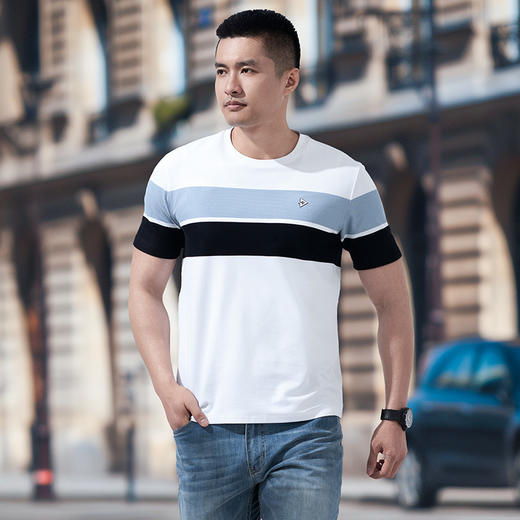 秘之彩逐COOLMAX色织圆领短袖T恤半袖休闲百搭户外时尚男士 商品图4