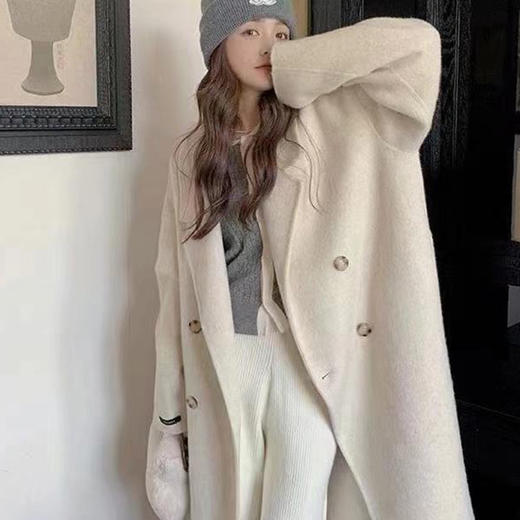 奢姿大码女装2024冬季翻驳领中长款外套胖妹妹双排扣羊毛呢大衣6544386908 商品图1