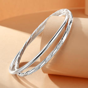 Winy9999足银环爱手镯女款双环银镯子实心双圈银手环送女友生日礼物