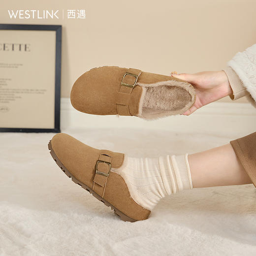 西遇勃肯鞋半拖女冬季外穿新款保暖加厚加绒棉鞋包头毛毛拖鞋V4147865 商品图1