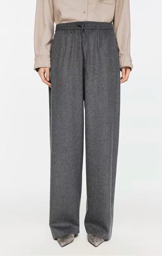 松弛感通勤懒人羊毛呢休闲直筒裤 宽松版型 遮肉显瘦 羊毛羊绒混纺面料 手感柔软饱满 微磨绒呢感工艺 松紧腰带+抽绳 无束无压 商品图3