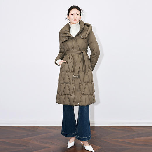 【高货wl】全新升级【铂金会员735/天猫989/差价254】(05931)洛诗琳秋冬简约连帽收腰系带御寒保暖长款90白鸭绒羽绒服 商品图0