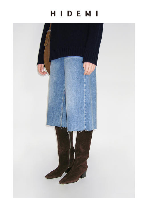 HIDEMI 多重水洗做旧感毛边设计感牛仔裤中裤 商品图4